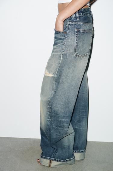 JEAN TRF BAGGY REPLIÉ DÉCHIRURES TAILLE MOYENNE - Bleu marine de Zara - Image 3