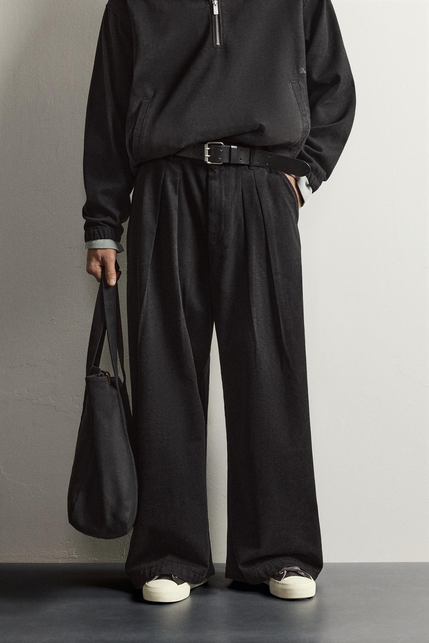 Мужские джинсы Zara Brushed Denim Wide-Fit, цвет: Чёрный — фото 2