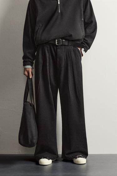 BRUSHED DENIM WIDE-FIT PANTS — Black 2