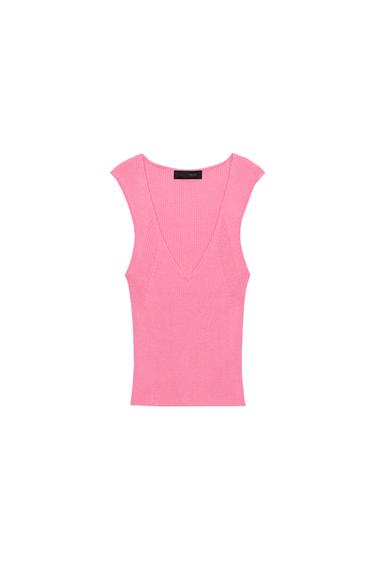 Zara V-NECK RIB KNIT TOP - Pink