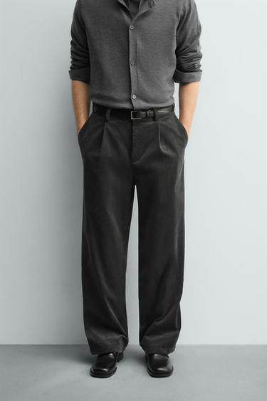 CORDUROY PLEATED TROUSERS - Dark grey by Zara