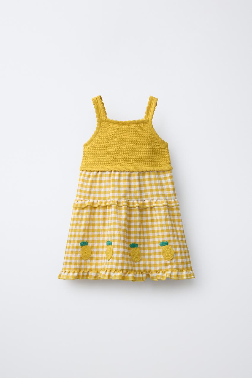 Zara - Casa Lawa X Zara Kids Gingham Lemon Knit Dress - Yellow - 5 Years (43,3 Inches) - Kids