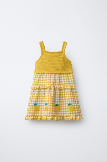 GINGHAM CHECK KNIT DRESS WITH LEMONS CASA LAWA X ZARA KIDS - Yellow by Zara
