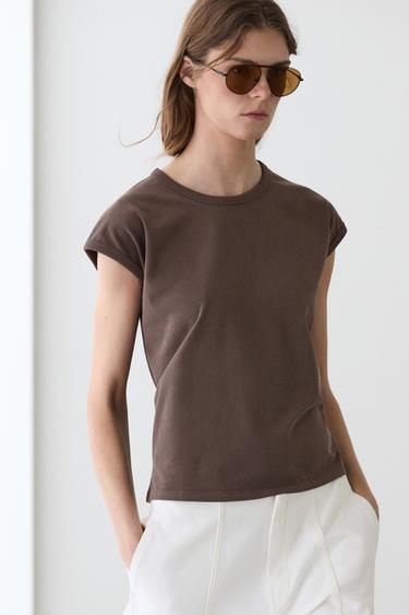 Zara Sleeveless 100% cotton T-shirt - Mink marl