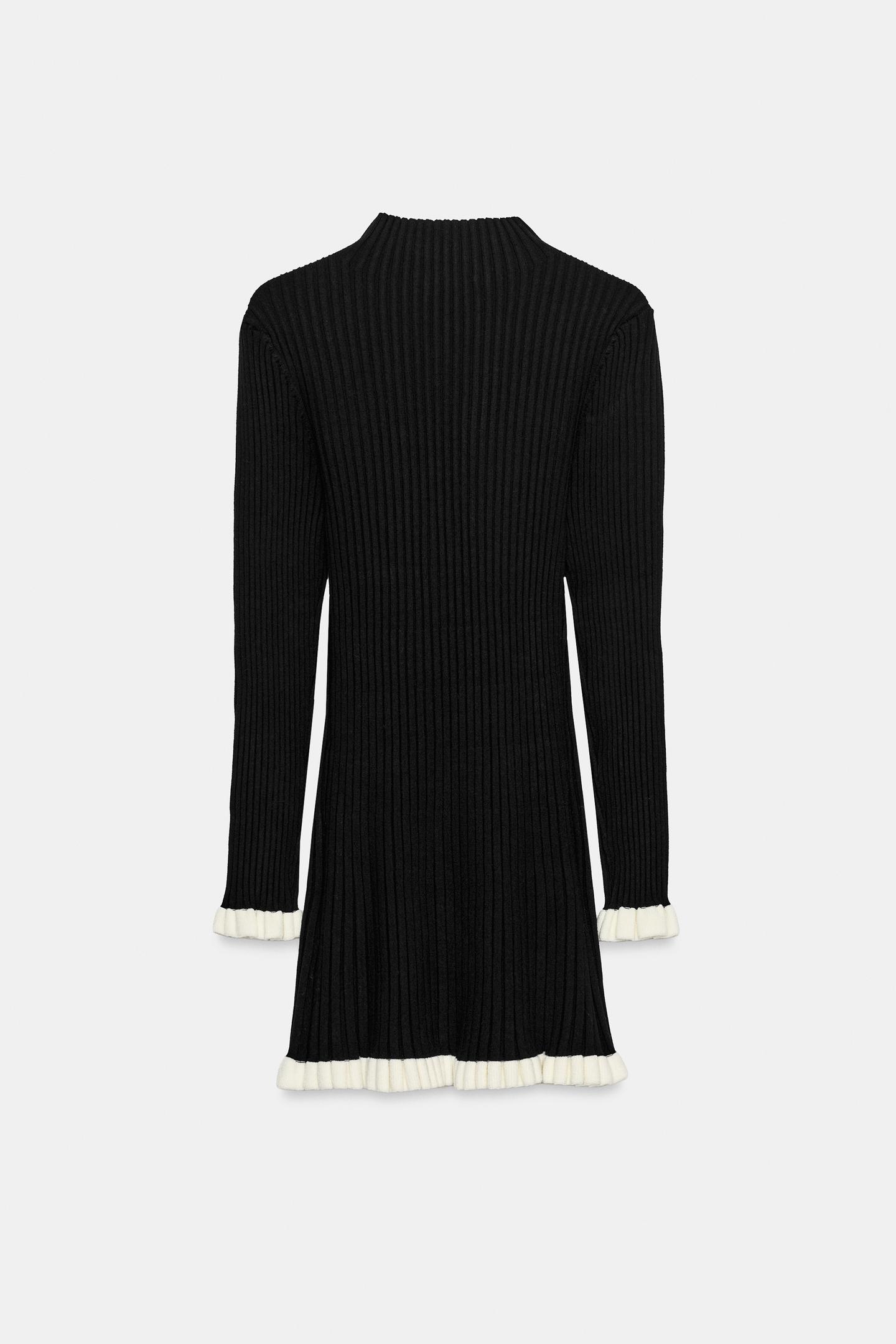 Женское платье Zara Knit with Ruffle Trim, цвет: Чёрный — фото 8