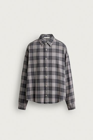 CAMISA BOXY FIT CUADROS - Gris de Zara