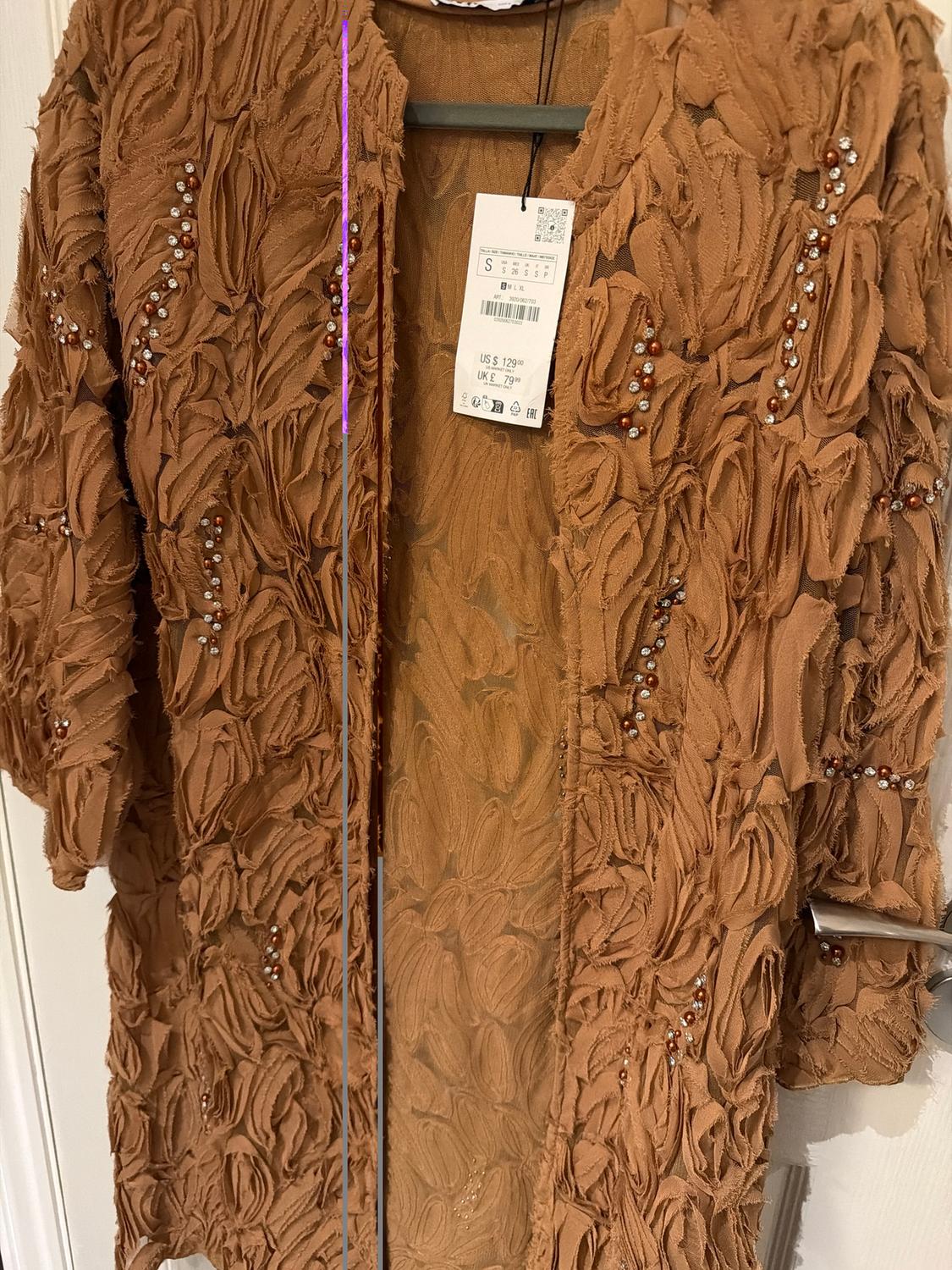 TEXTURED COAT WITH FAUX PEARLS AND BEADS - Image 4