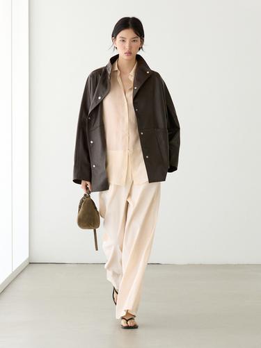 Zara Nappa leather cape with pockets - Brown - Image 0