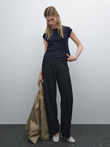 Zara 100% cotton T-shirt with rounded hem - Blue