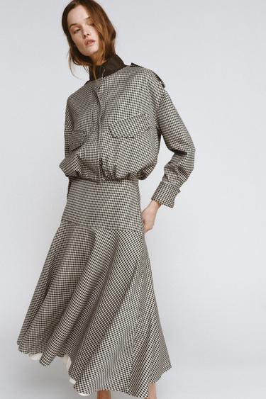 ZW COLLECTION CONTRAST CHECK SKIRT - Brown by Zara