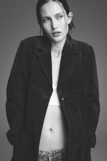 Zara ZW COLLECTION LIMITED EDITION 100% SUEDE COAT - Dark brown