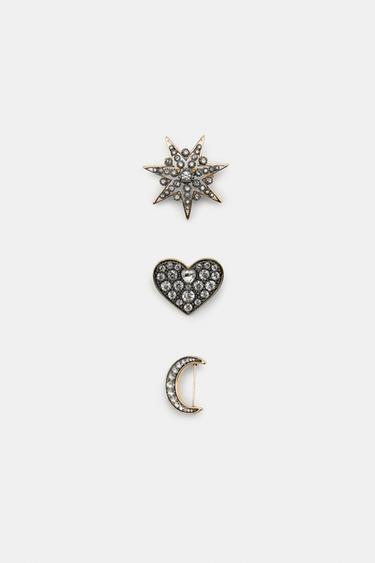 CONFEZIONE 3 SPILLE LUNA STELLA BRILLANTI - Oro / Argento di Zara