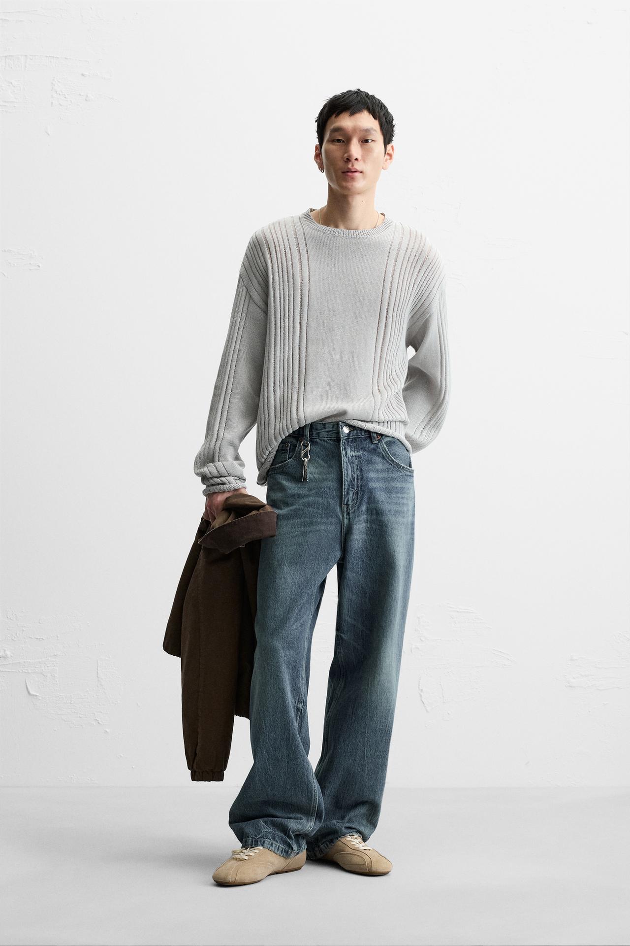OPEN KNIT TEXTURED SWEATER - Pearl grey by Zara
