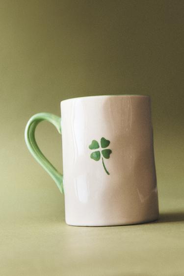 CLOVER STONEWARE MUG - White / Green by Zara