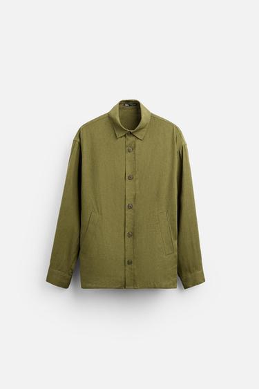 Zara VISCOSE - LINEN OVERSHIRT - Moss green
