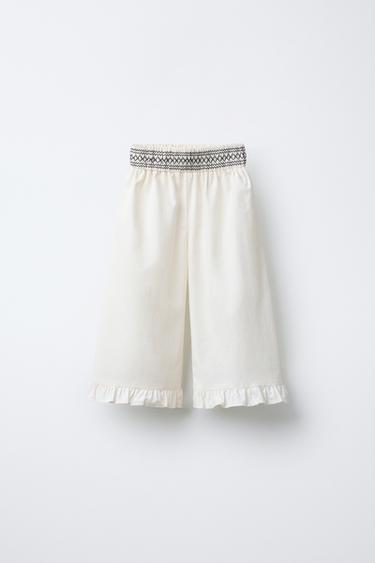 Zara RUFFLED PANTS - Ecru