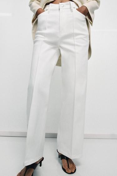 Zara ZW COLLECTION WIDE LEG HIGH-RISE JEANS - Oyster-white