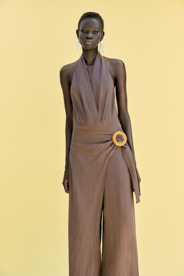 RAMIE HALTER JUMPSUIT - Brown by Zara - Image 3