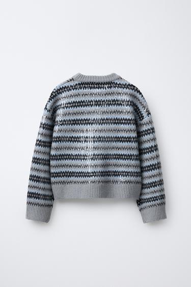 PULL EN MAILLE JACQUARD À PAILLETTES - rayures de Zara - Image 1