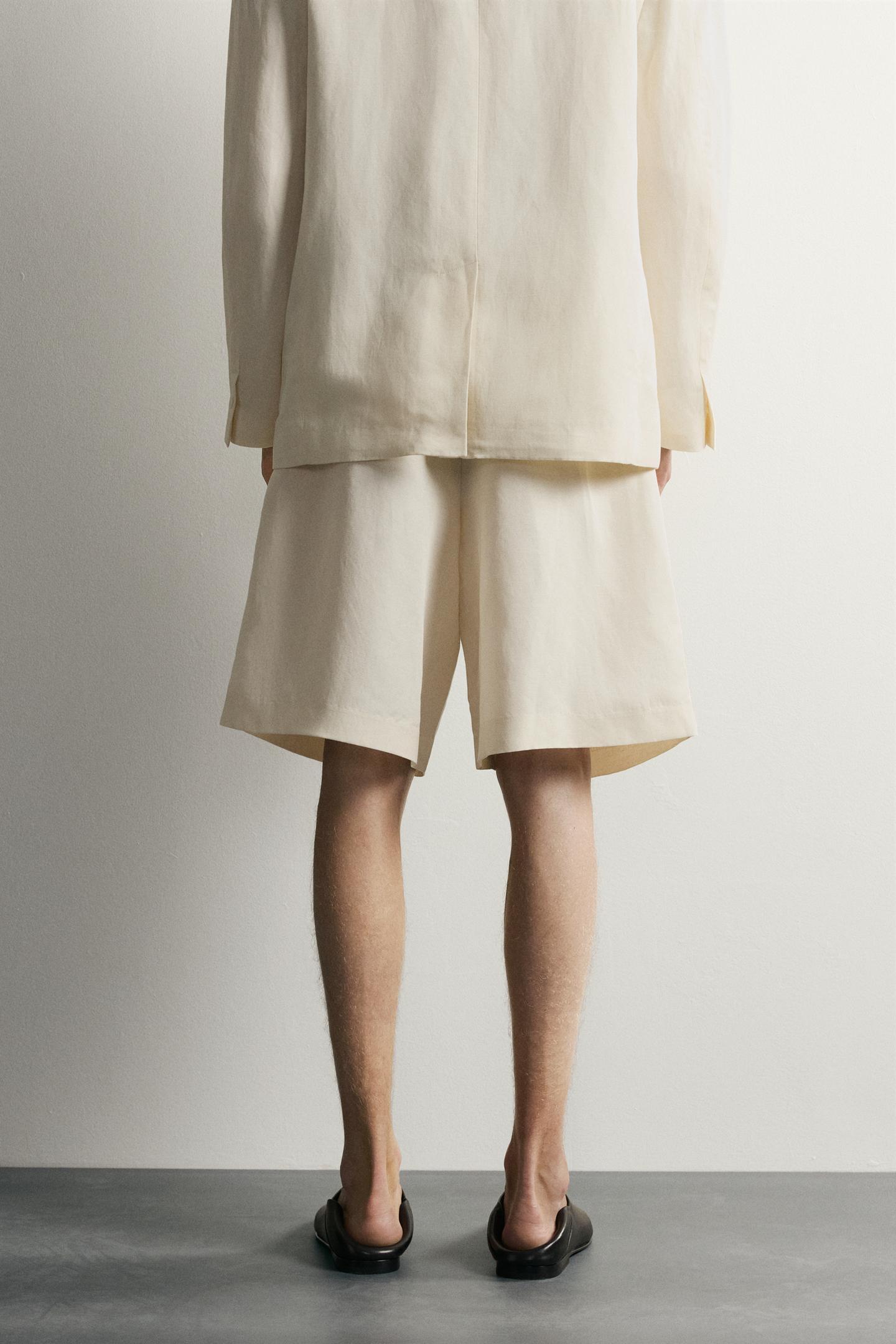 Мужские шорты Zara Wide Fit Pleated, цвет: Устричный белый — фото 3