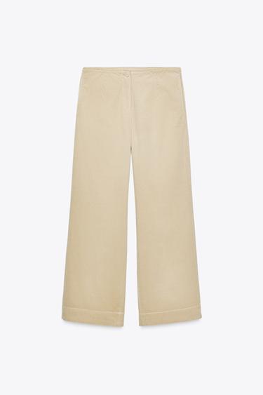 CORDUROY STRAIGHT-LEG TROUSERS - Beige by Zara