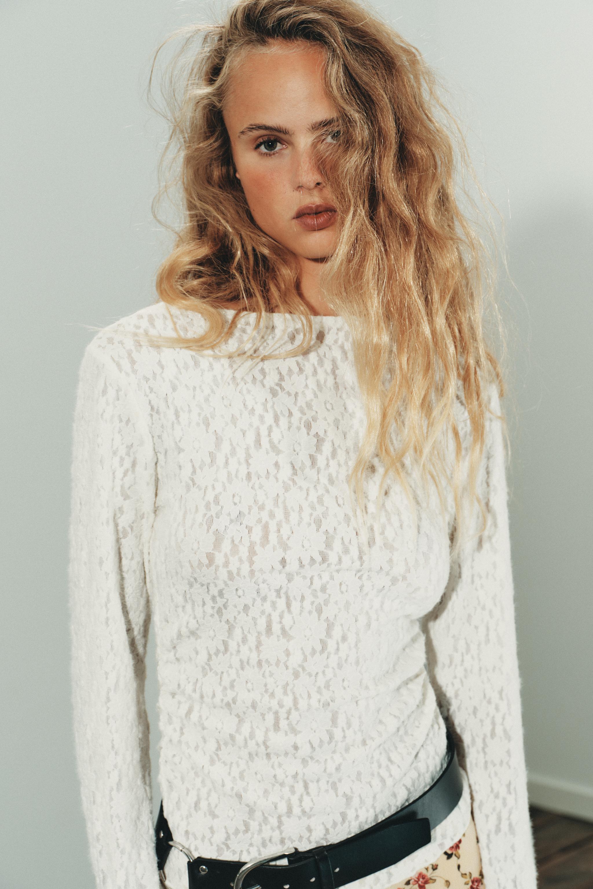 SOFT-TOUCH LACE RUCHED TOP - Ecru | ZARA United States