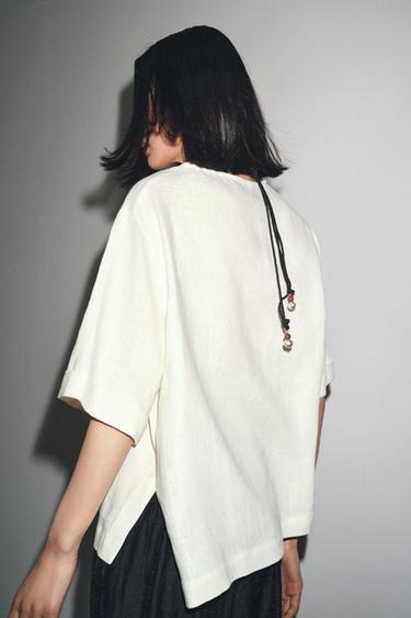 ZW COLLECTION LINEN SHORT SLEEVE TOP - Ecru by Zara - Image 2