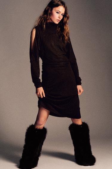 CUT-OUT KNIT MIDI DRESS - Brown by Zara