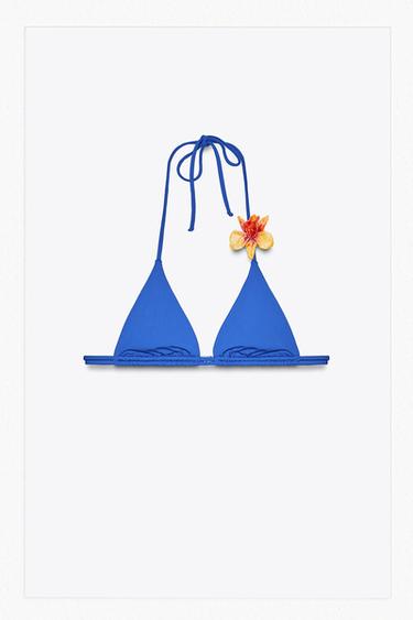 TRIANGLE BIKINI TOP WITH FLOWER - Bluish by Zara