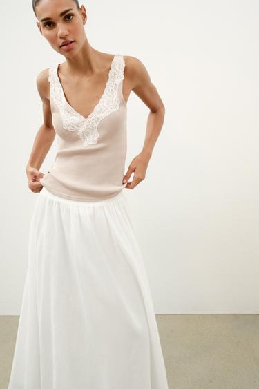 TOP CANNELÉ DENTELLE - rose poudré de Zara - Image 1