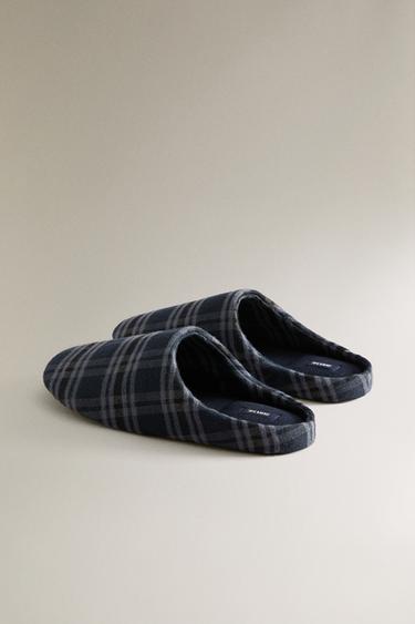 CHAUSSONS OUVERTS À L’ARRIÈRE CARREAUX - Bleu marine de Zara - Image 3