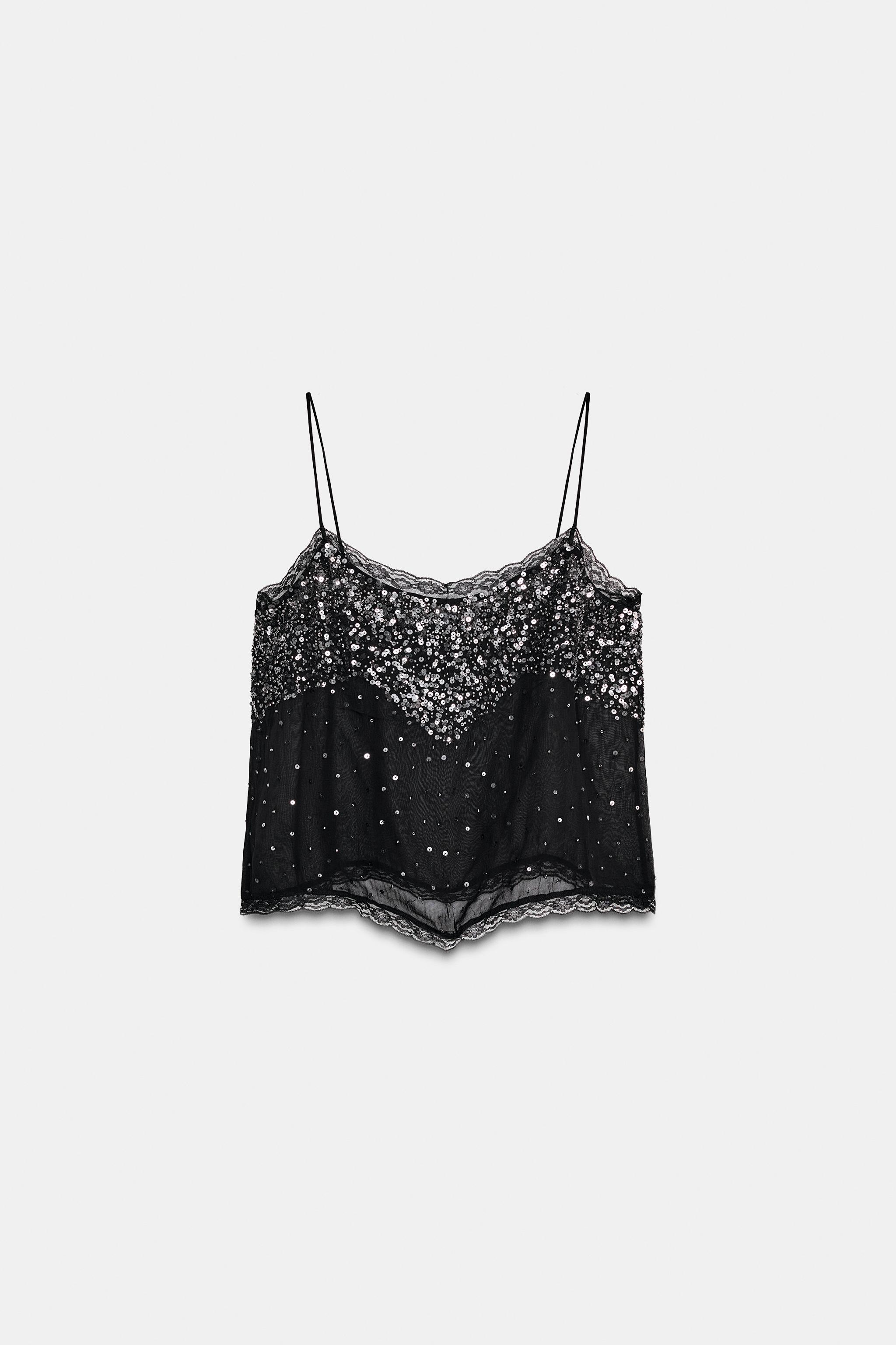 ZW COLLECTION SEQUIN CAMISOLE TOP - Black | ZARA South Africa