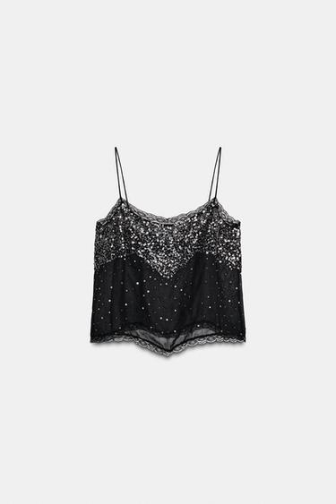 TOP LENCERO LENTEJUELAS ZW COLLECTION - Negro de Zara