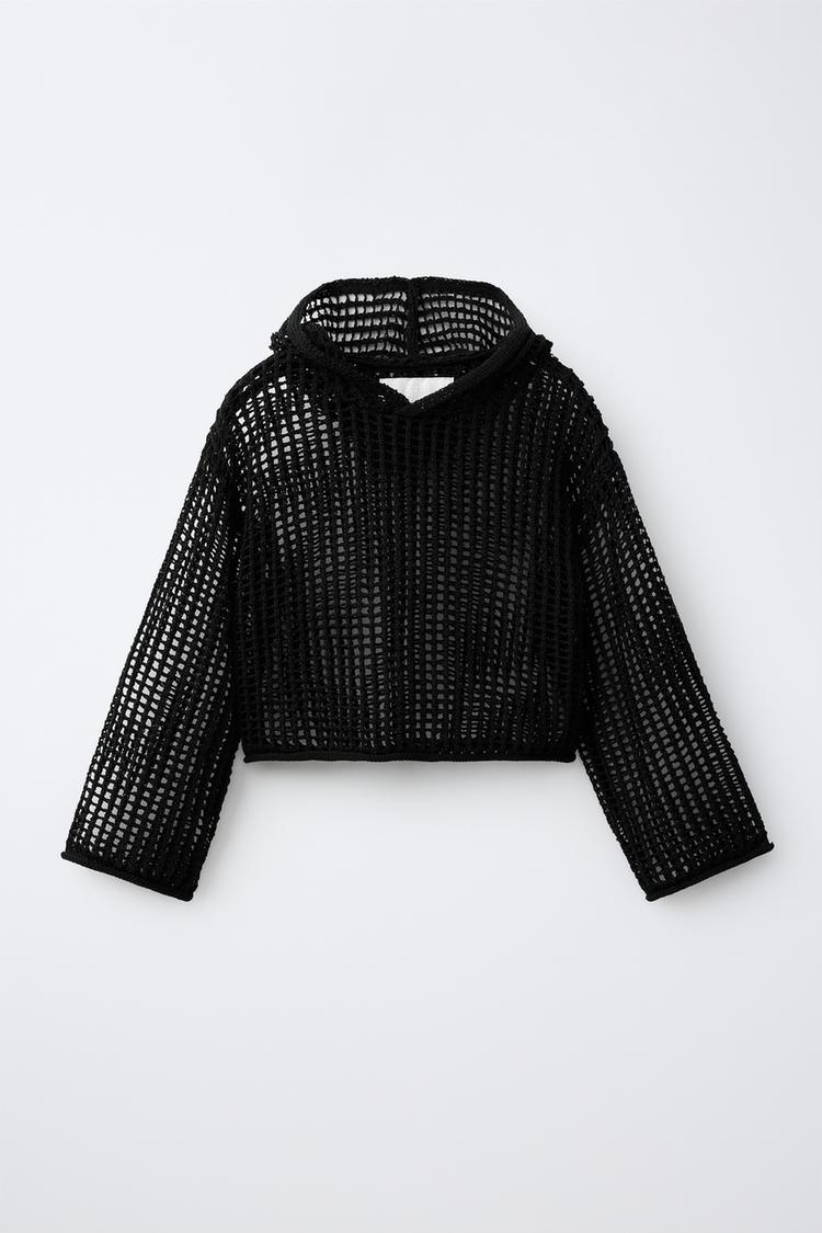 MESH HOODIE JUMPER — Black