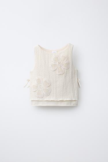 KNIT TOP WITH FLORAL CROCHET - Ecru by Zara
