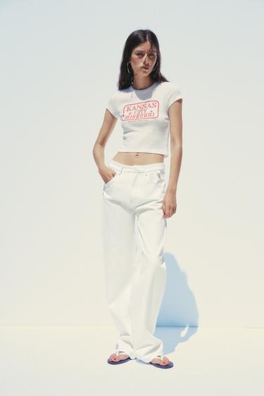COTTON MODAL TEXT T-SHIRT - Oyster-white by Zara