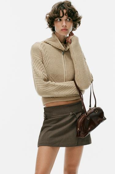 CHECKED BELTED SKORT - Dark brown by Zara - Image 0