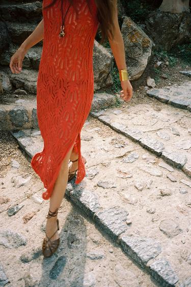 POINTELLE KNIT MIDI DRESS - Orange by Zara - Image 1