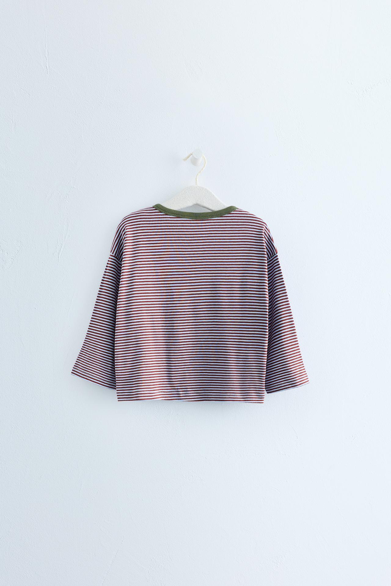 ZARA TIMELESS - STRIPED HENLEY T-SHIRT — Burgundy