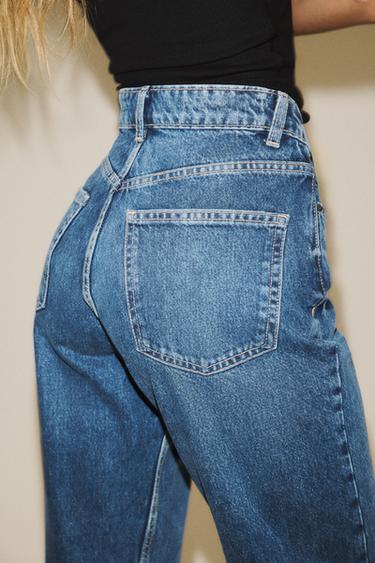 JEANS TRF MOM FIT بسرج عالٍ - بحري الخاص بـ Zara