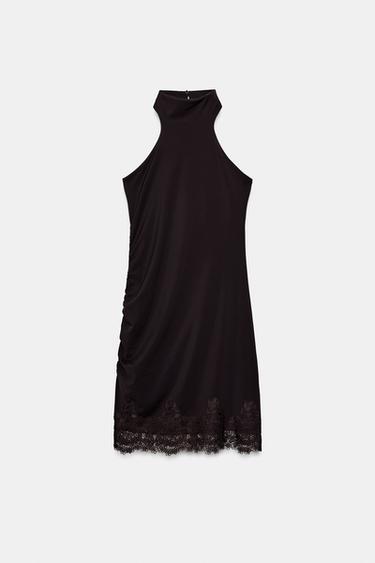 ROBE HALTER EN DENTELLE - Marron de Zara - Image 4