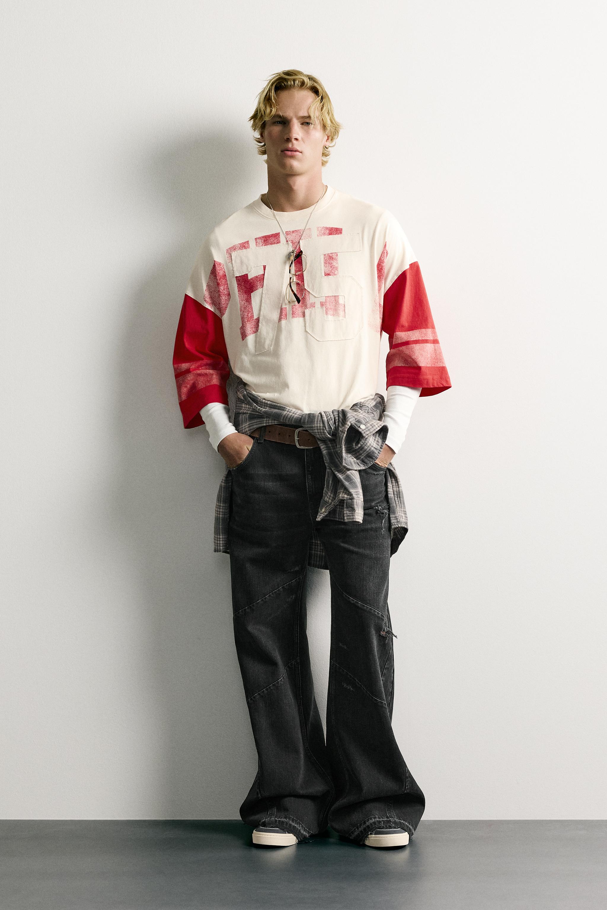 Мужские футболки Zara VINTAGE WASHED EFFECT PATCH BOXY FIT T-SHIRT