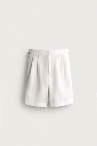 레귤러핏 사이드 탭 버뮤다 팬츠 - Zara 화이트