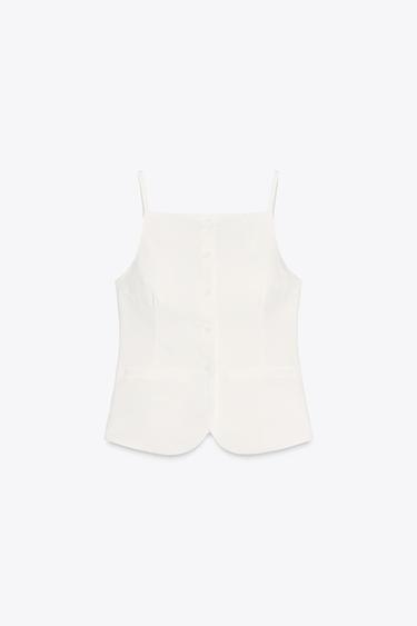 BUTTONED WAISTCOAT TOP - Ecru by Zara - Image 4