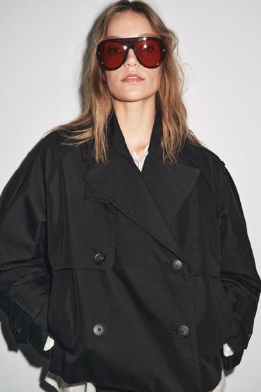 Zara ZW COLLECTION WATER REPELLENT SHORT TRENCH COAT - Black
