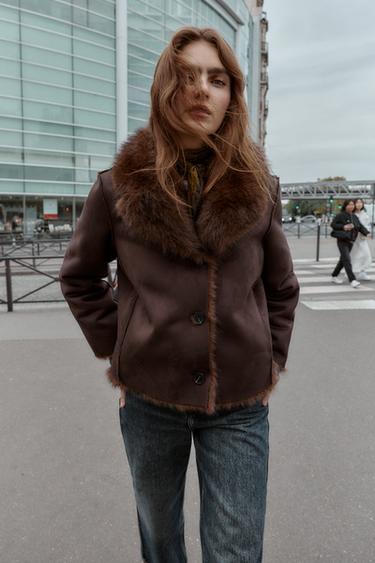 VESTE RÉVERSIBLE DOUBLE FACE EFFET FOURRURE - Marron foncé de Zara - Image 1