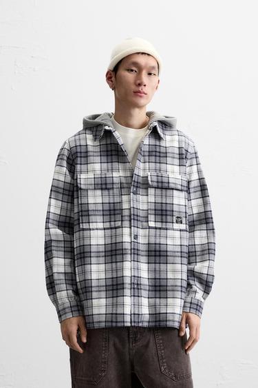 OVERSHIRT WITH CONTRASTING HOOD - Blue by Zara