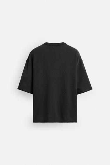 T-SHIRT EN MAILLE IMPRIMÉ DÉLAVÉ - Noir de Zara - Image 7