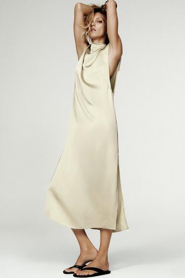 ZW COLLECTION SATIN DRESS WITH FROG FASTENING - Sea green by Zara