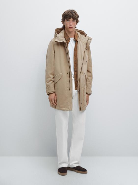 Parka made of water-repellent peach-effect fabric